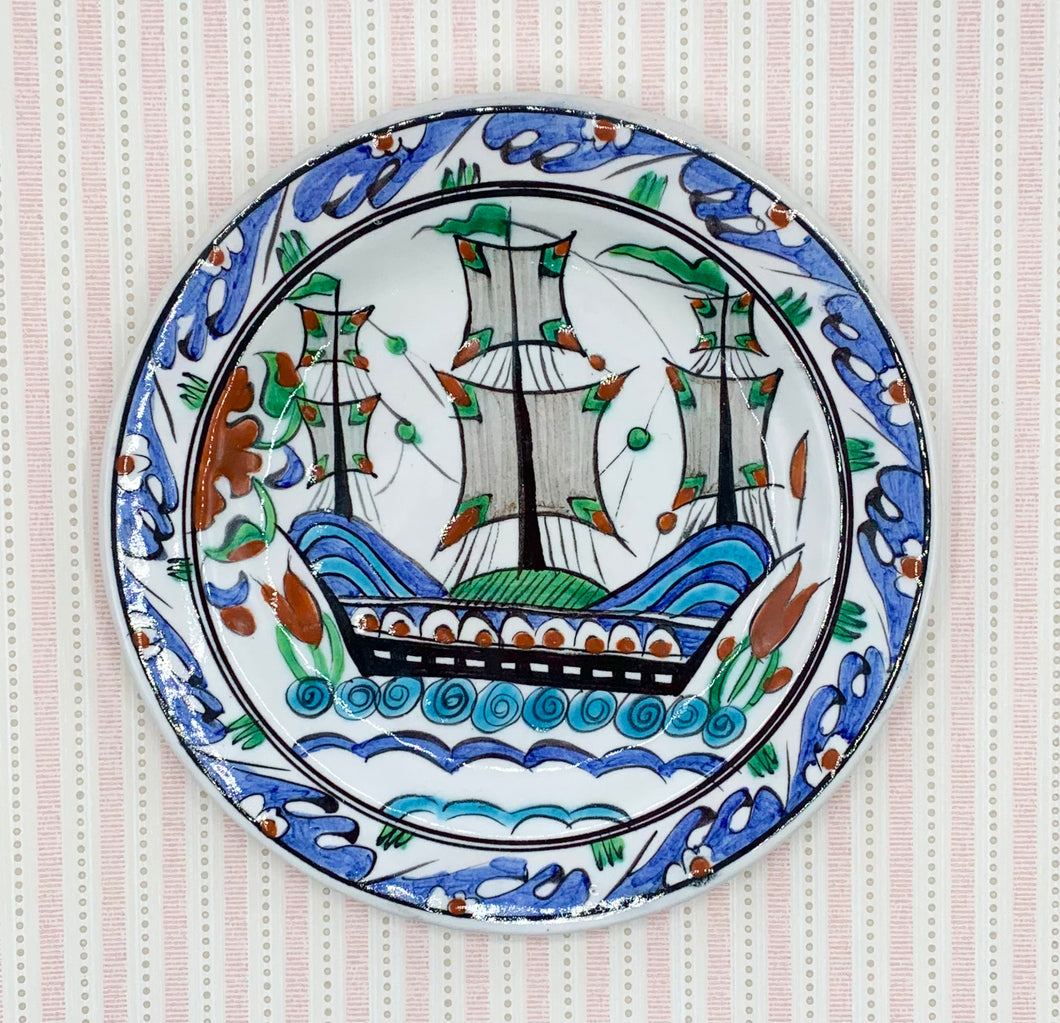 Vintage Hand-Painted Greek Ship Plate