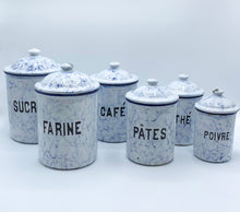 Load image into Gallery viewer, Set of 6 Vintage French Enamel Kitchen Storage Jars

