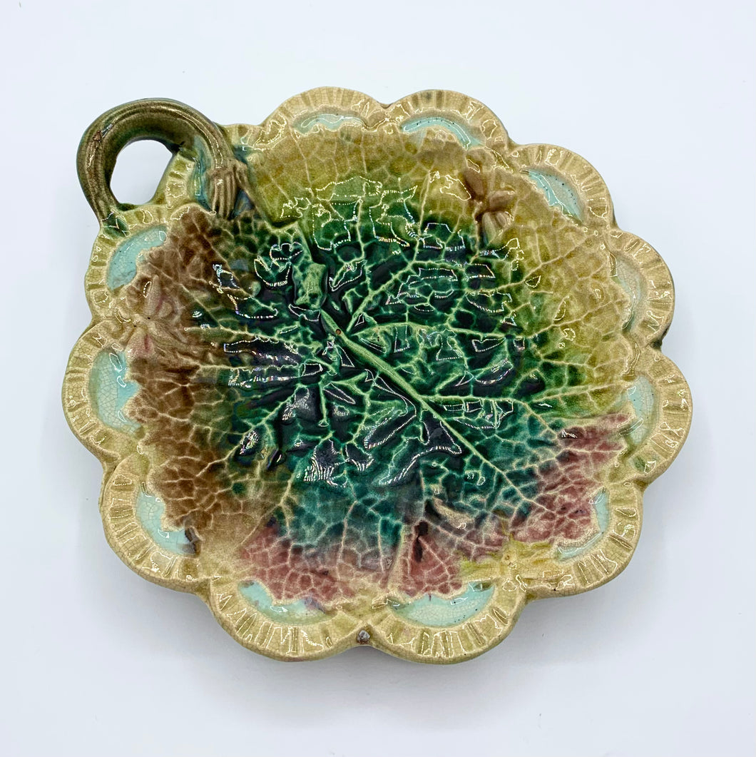 Early 20th Century Majolica Cabbage Leaf Plate
